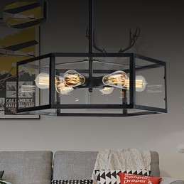 Lampada a sospensione retrò Mini Style in metallo nero e vetro trasparente, 3 luci