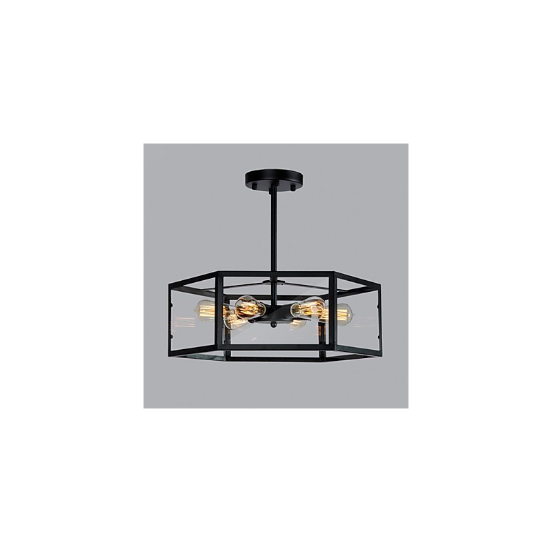 Lampada a sospensione retrò Mini Style in metallo nero e vetro trasparente, 3 luci