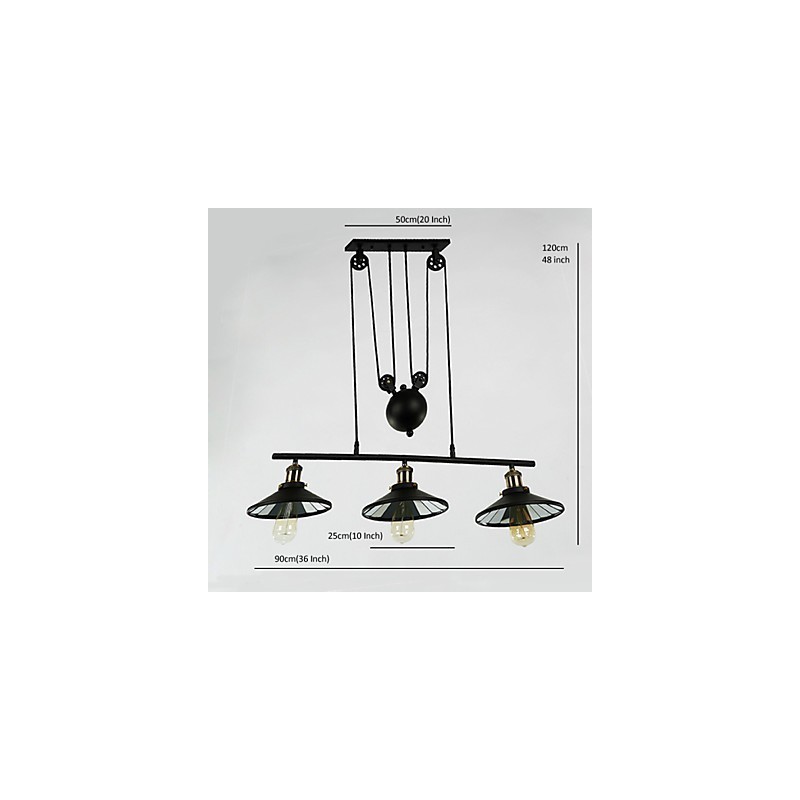 Lampada a sospensione vintage 3 luci ST64 con lampadine incluse, sistema Up and Down