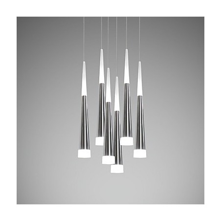Lampada a sospensione moderna contemporanea in metallo con LED integrato, argento