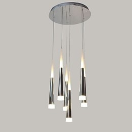 Lampada a sospensione moderna contemporanea in metallo con LED integrato, argento