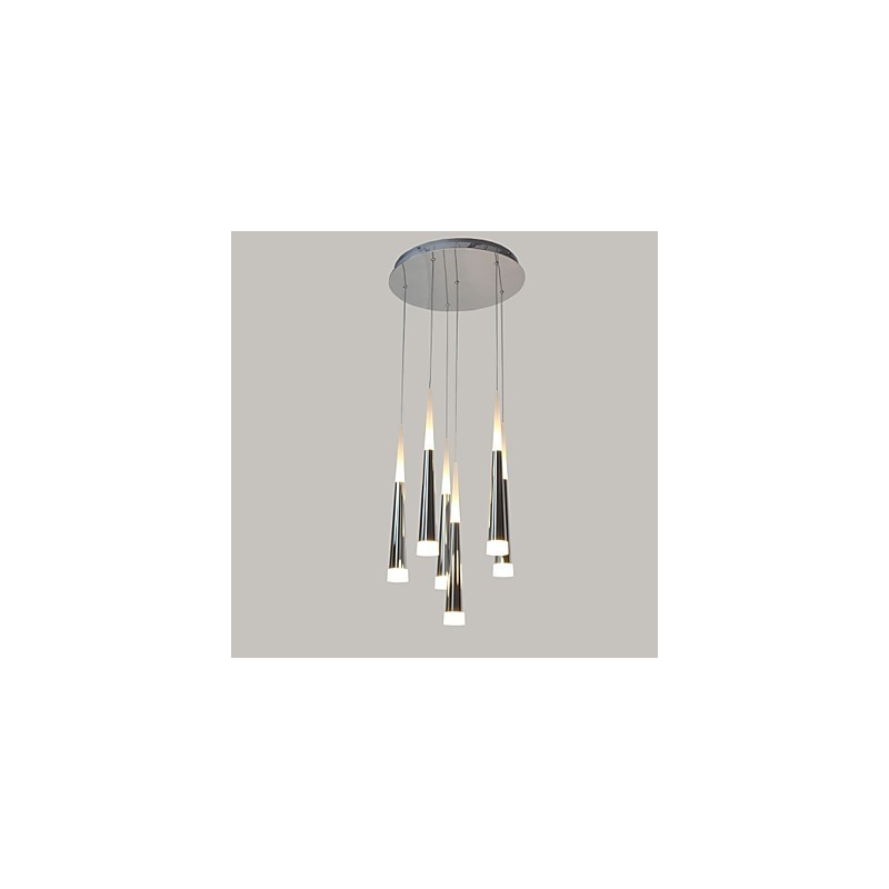 Lampada a sospensione moderna contemporanea in metallo con LED integrato, argento