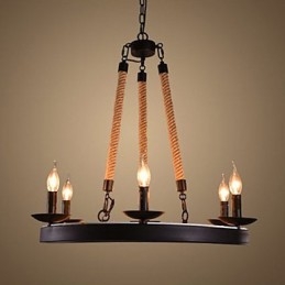 Lampadario a sospensione in ferro e corda effetto caffè