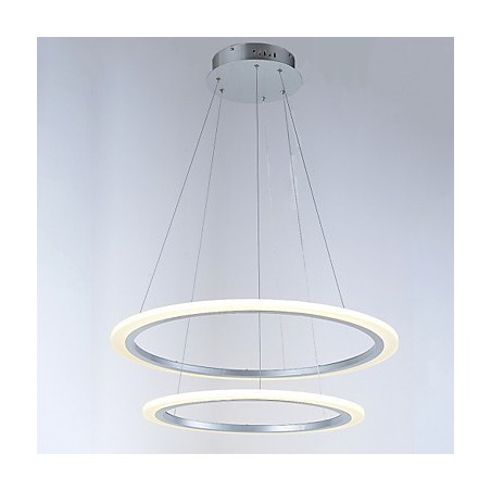 Lampadario moderno a 2 anelli LED integrato, 2 livelli, argento e beige