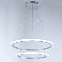 Lampadario moderno a 2 anelli LED integrato, 2 livelli, argento e beige