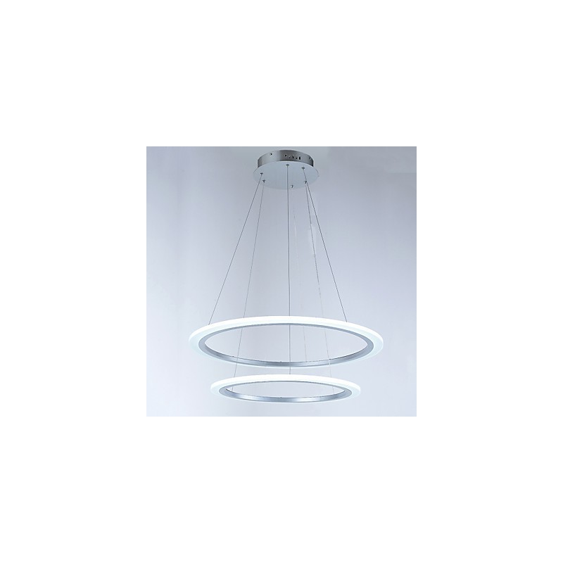 Lampadario moderno a 2 anelli LED integrato, 2 livelli, argento e beige