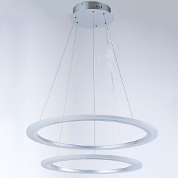 Lampadario moderno a 2 anelli LED integrato, 2 livelli, argento e beige
