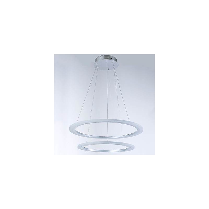 Lampadario moderno a 2 anelli LED integrato, 2 livelli, argento e beige