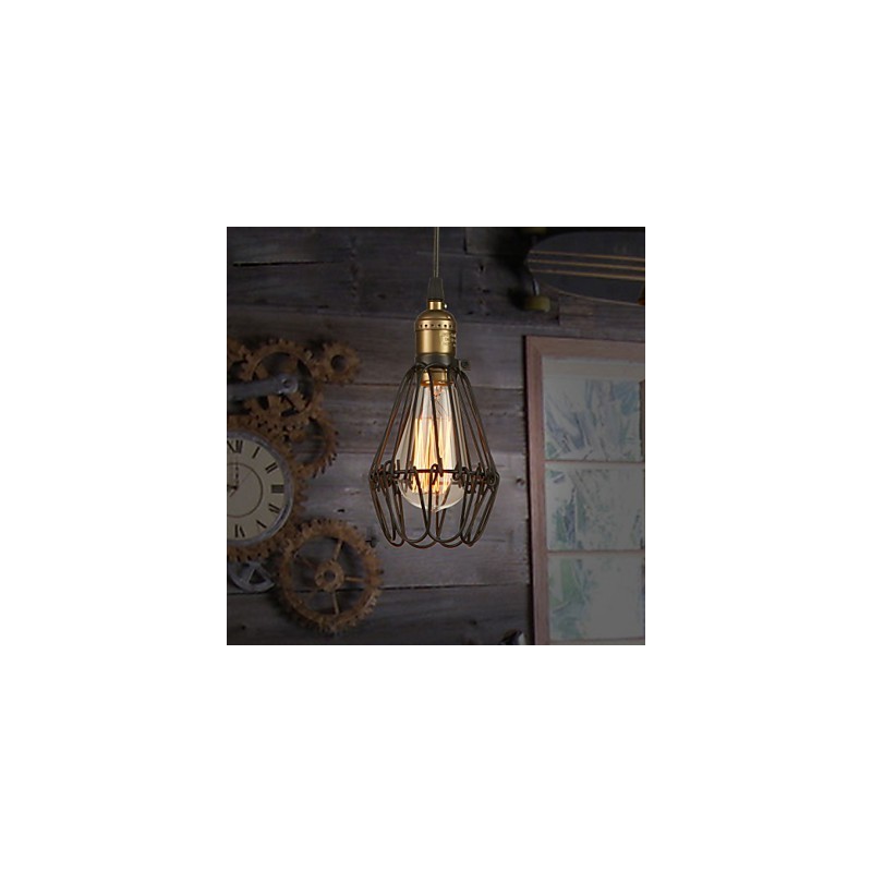 Lampada a sospensione vintage country americano piccola gabbia in ferro battuto