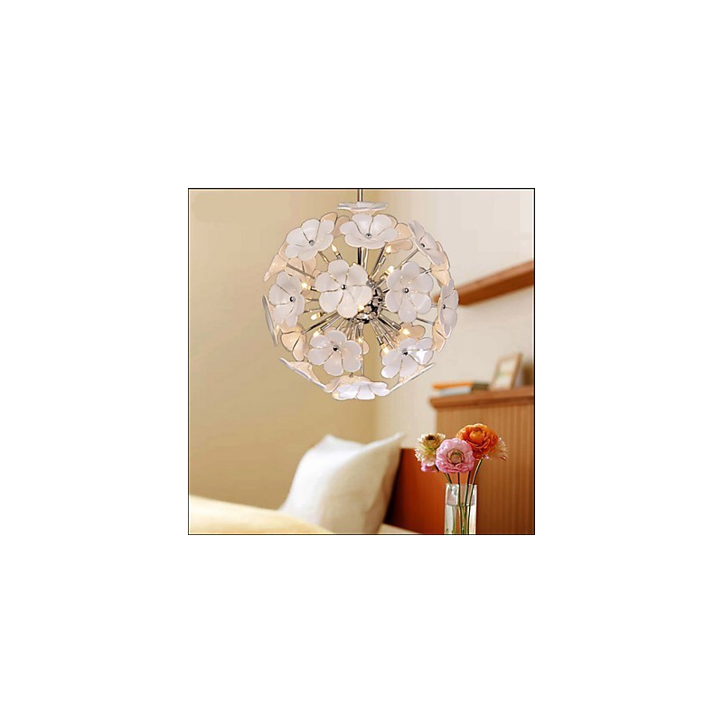 Lampadario a sospensione Glass Ball Flower Garden bianco in vetro e metallo, 10 luci G4