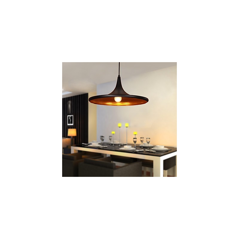 Lampada a sospensione moderna nera in alluminio con paralume nero