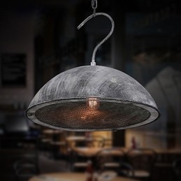 Lampada a sospensione industriale in ferro battuto nero, paralume coperchio bar
