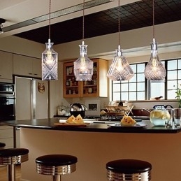 Lampada a sospensione in metallo nero con paralumi in vetro trasparente, 5 luci, regolabile, E26/E27, 40W*4