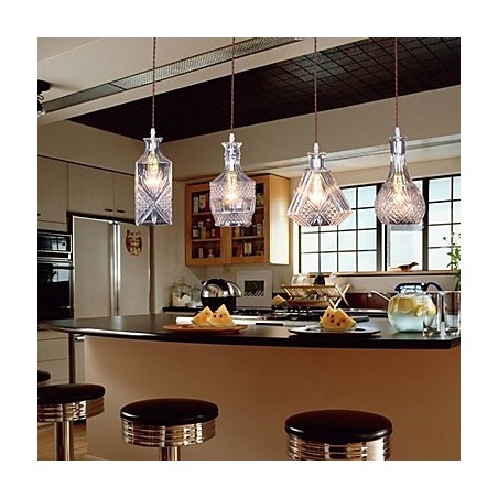 Lampada a sospensione in metallo nero con paralumi in vetro trasparente, 5 luci, regolabile, E26/E27, 40W*4