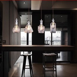 Lampada a sospensione in metallo nero con paralumi in vetro trasparente, 5 luci, regolabile, E26/E27, 40W*4