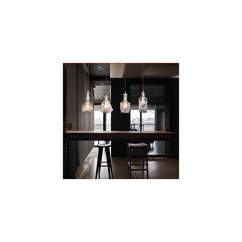 Lampada a sospensione in metallo nero con paralumi in vetro trasparente, 5 luci, regolabile, E26/E27, 40W*4