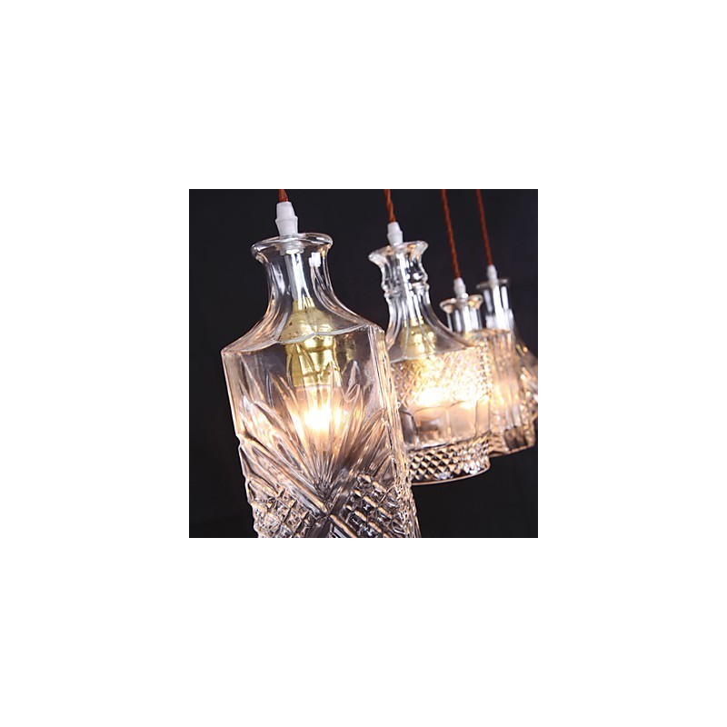 Lampada a sospensione in metallo nero con paralumi in vetro trasparente, 5 luci, regolabile, E26/E27, 40W*4