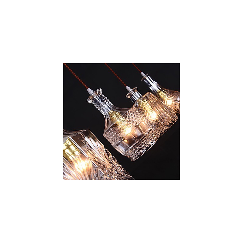 Lampada a sospensione in metallo nero con paralumi in vetro trasparente, 5 luci, regolabile, E26/E27, 40W*4