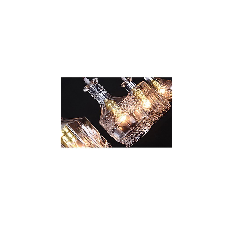 Lampada a sospensione in metallo nero con paralumi in vetro trasparente, 5 luci, regolabile, E26/E27, 40W*4