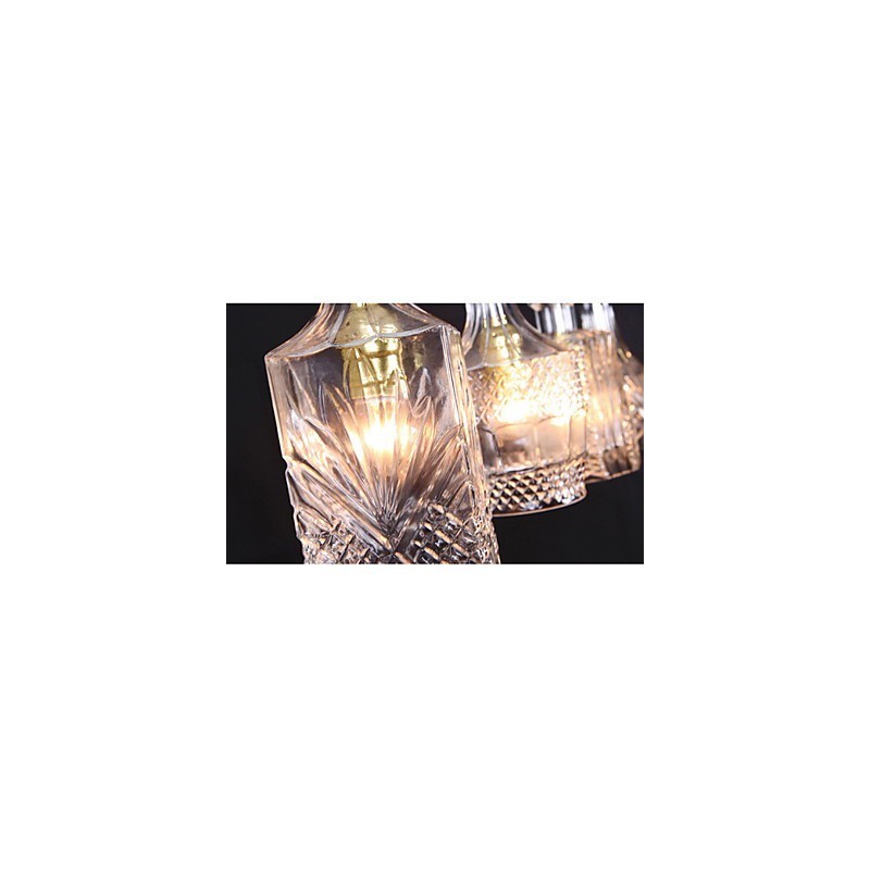 Lampada a sospensione in metallo nero con paralumi in vetro trasparente, 5 luci, regolabile, E26/E27, 40W*4