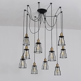 Lampadario a sospensione vintage Edison regolabile multiplo, 10 luci, metallo, stile industriale