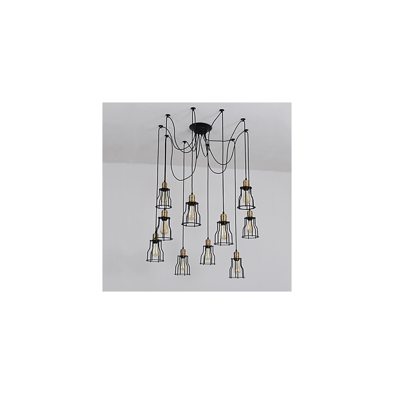 Lampadario a sospensione vintage Edison regolabile multiplo, 10 luci, metallo, stile industriale