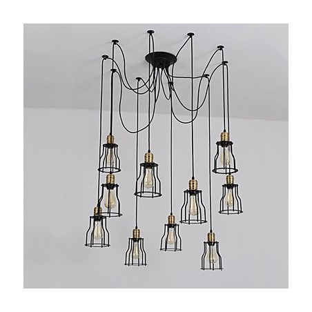 Lampadario a sospensione vintage Edison regolabile multiplo, 10 luci, metallo, stile industriale