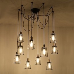 Lampadario a sospensione vintage Edison regolabile multiplo, 10 luci, metallo, stile industriale