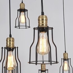 Lampadario a sospensione vintage Edison regolabile multiplo, 10 luci, metallo, stile industriale