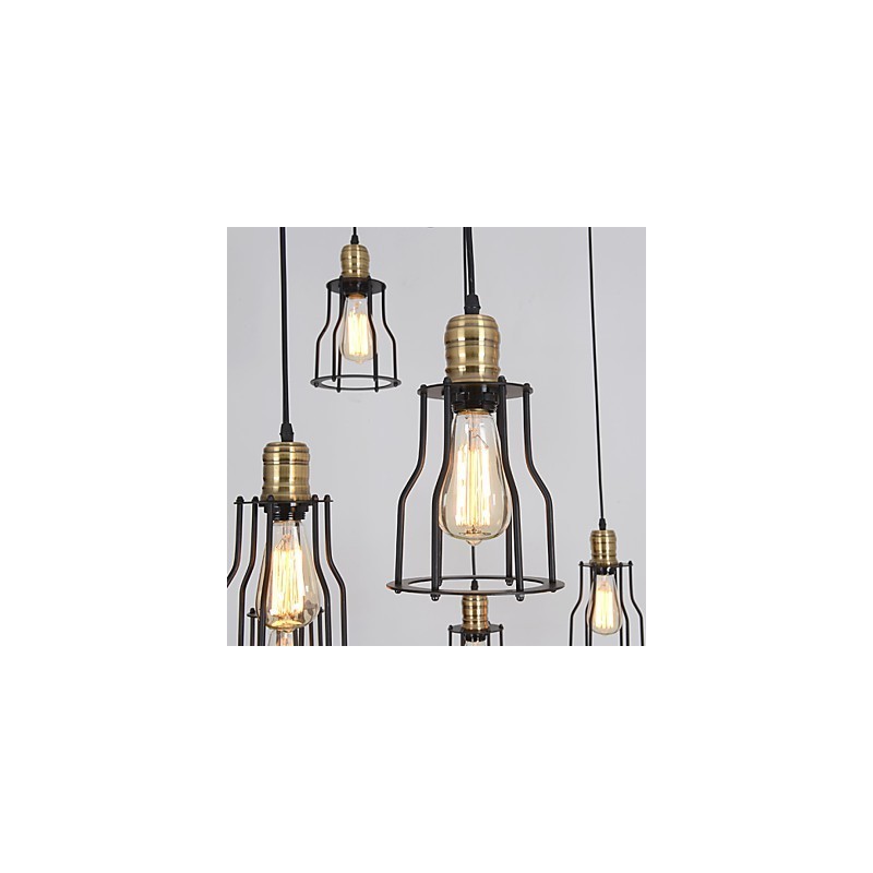 Lampadario a sospensione vintage Edison regolabile multiplo, 10 luci, metallo, stile industriale
