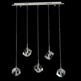 Lampada a sospensione in cristallo a 5 luci argento