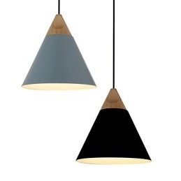 Lampada a sospensione mini artistica a cono 1 luce, nero, bianco, blu polvere, alluminio e legno
