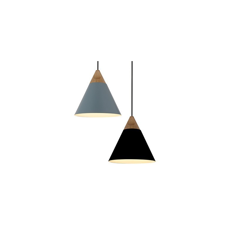 Lampada a sospensione mini artistica a cono 1 luce, nero, bianco, blu polvere, alluminio e legno