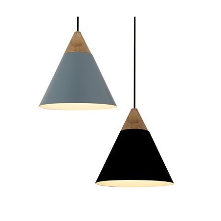 Lampada a sospensione mini artistica a cono 1 luce, nero, bianco, blu polvere, alluminio e legno