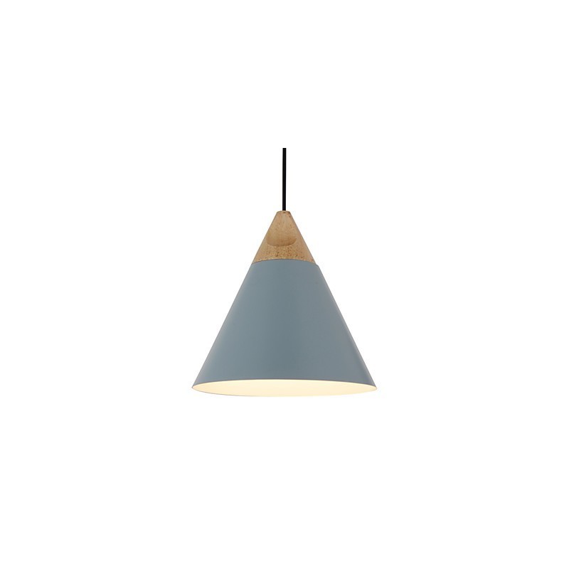 Lampada a sospensione mini artistica a cono 1 luce, nero, bianco, blu polvere, alluminio e legno