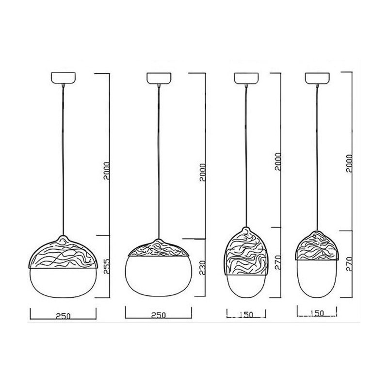 Lampada a sospensione in vetro a testa singola con decorazione a noci creative a fungo, stile nordico