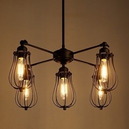 Lampada a sospensione classica rustica retrò Lodge in metallo nero 5 luci
