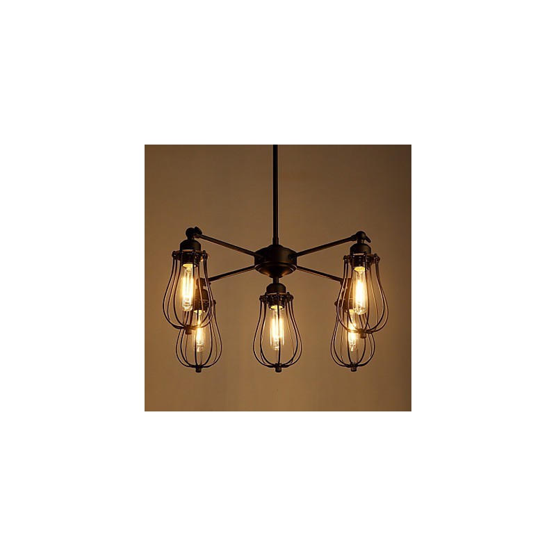 Lampada a sospensione classica rustica retrò Lodge in metallo nero 5 luci