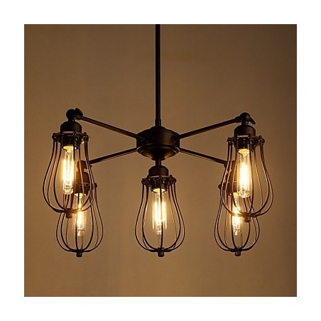 Lampada a sospensione classica rustica retrò Lodge in metallo nero 5 luci