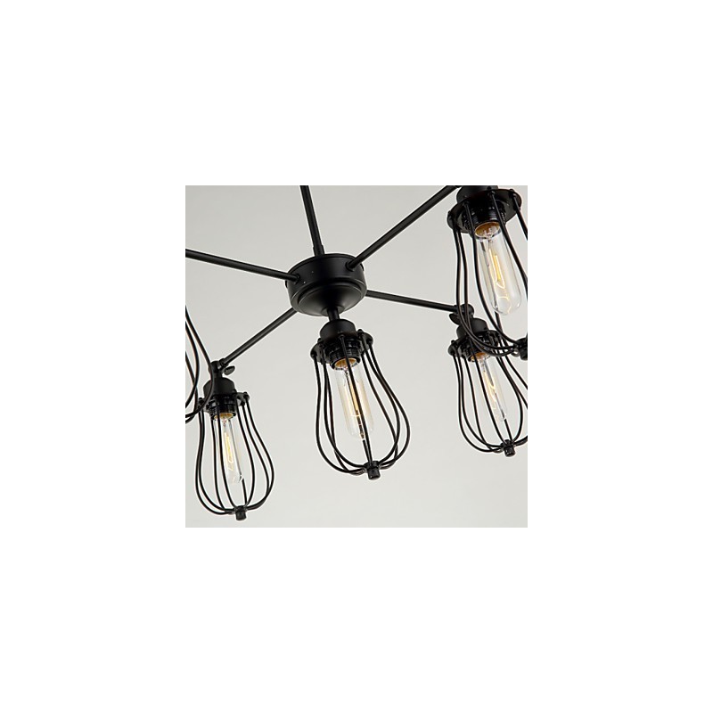 Lampada a sospensione classica rustica retrò Lodge in metallo nero 5 luci