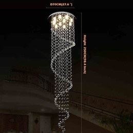 Lampadario a sospensione moderno in cristallo a spirale singola D70 cm H250 cm