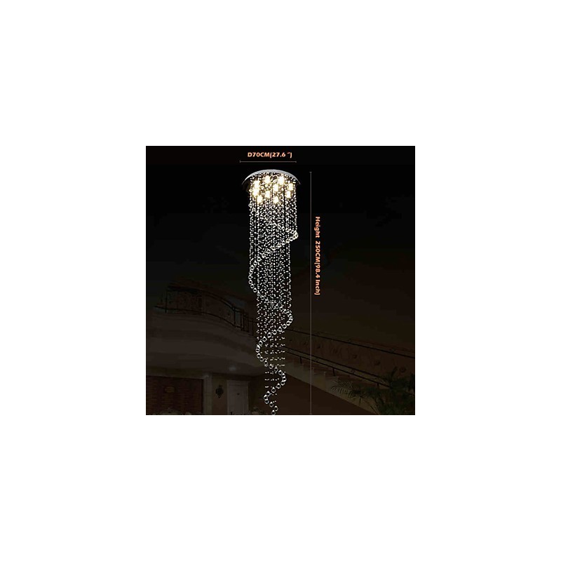 Lampadario a sospensione moderno in cristallo a spirale singola D70 cm H250 cm