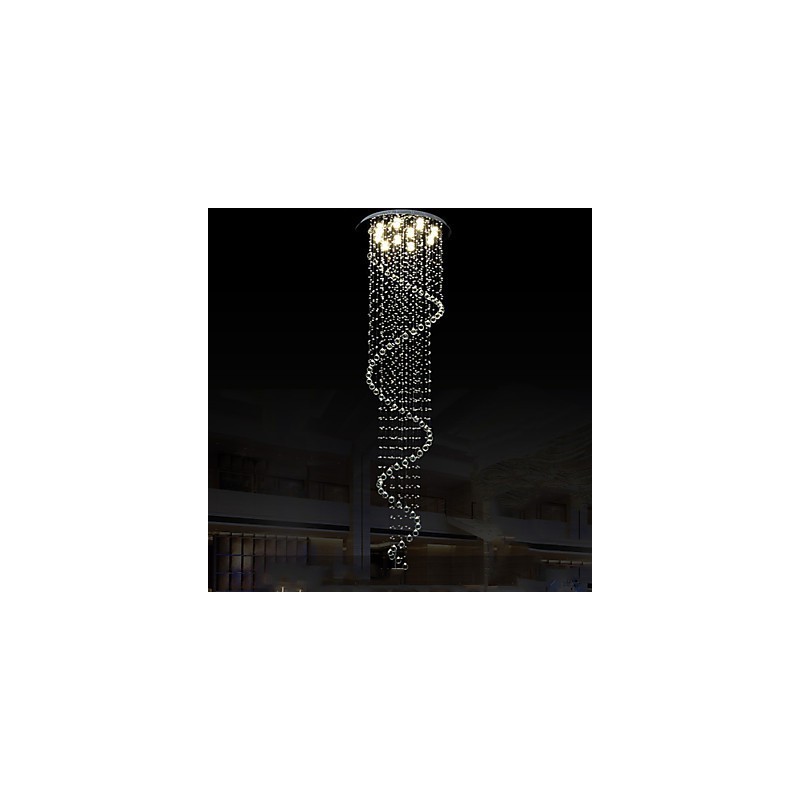 Lampadario a sospensione moderno in cristallo a spirale singola D70 cm H250 cm