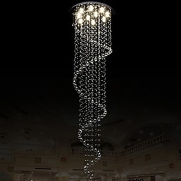 Lampadario a sospensione moderno in cristallo a spirale singola D70 cm H250 cm