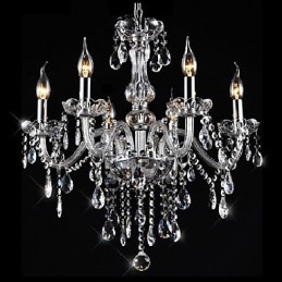 Lampadario classico in cristallo elettroplaccato, 5+ livelli, 6 lampadine E12/E14, trasparente e argento