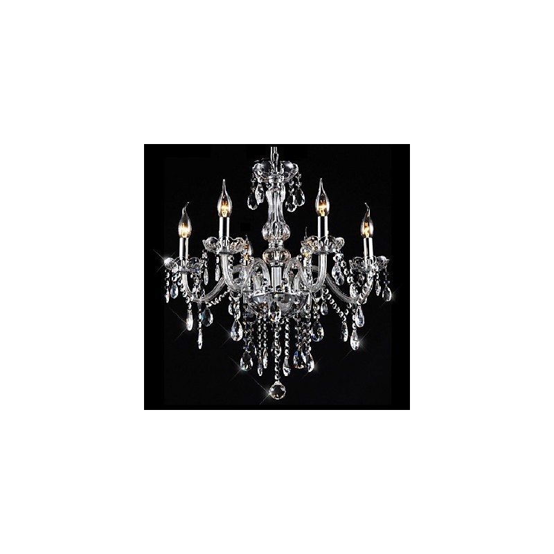 Lampadario classico in cristallo elettroplaccato, 5+ livelli, 6 lampadine E12/E14, trasparente e argento