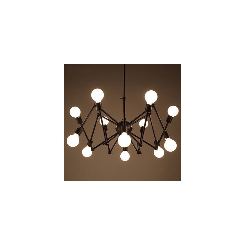 Lampadario ragno in metallo nero stile loft americano a 12 luci