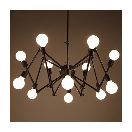 Lampadario ragno in metallo nero stile loft americano a 12 luci