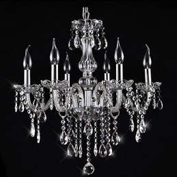 Lampadario classico in cristallo elettroplaccato, 5+ livelli, 6 lampadine E12/E14, trasparente e argento
