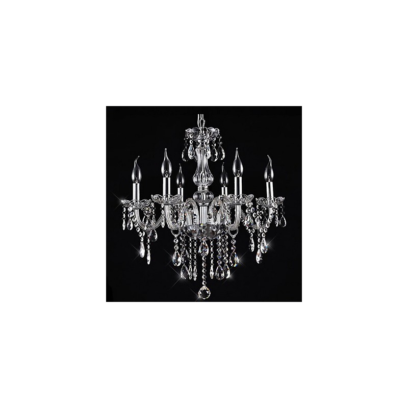 Lampadario classico in cristallo elettroplaccato, 5+ livelli, 6 lampadine E12/E14, trasparente e argento